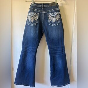 Sky Premium Collection low rise embellished flare jeans stretch Y2k Sz 13 33x29